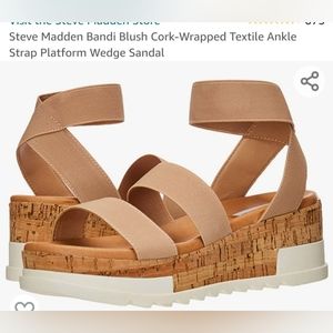 Steve Madden Bandi Blush Cork-Wrapped Textile Ankle Strap Platform Wedge Sandal